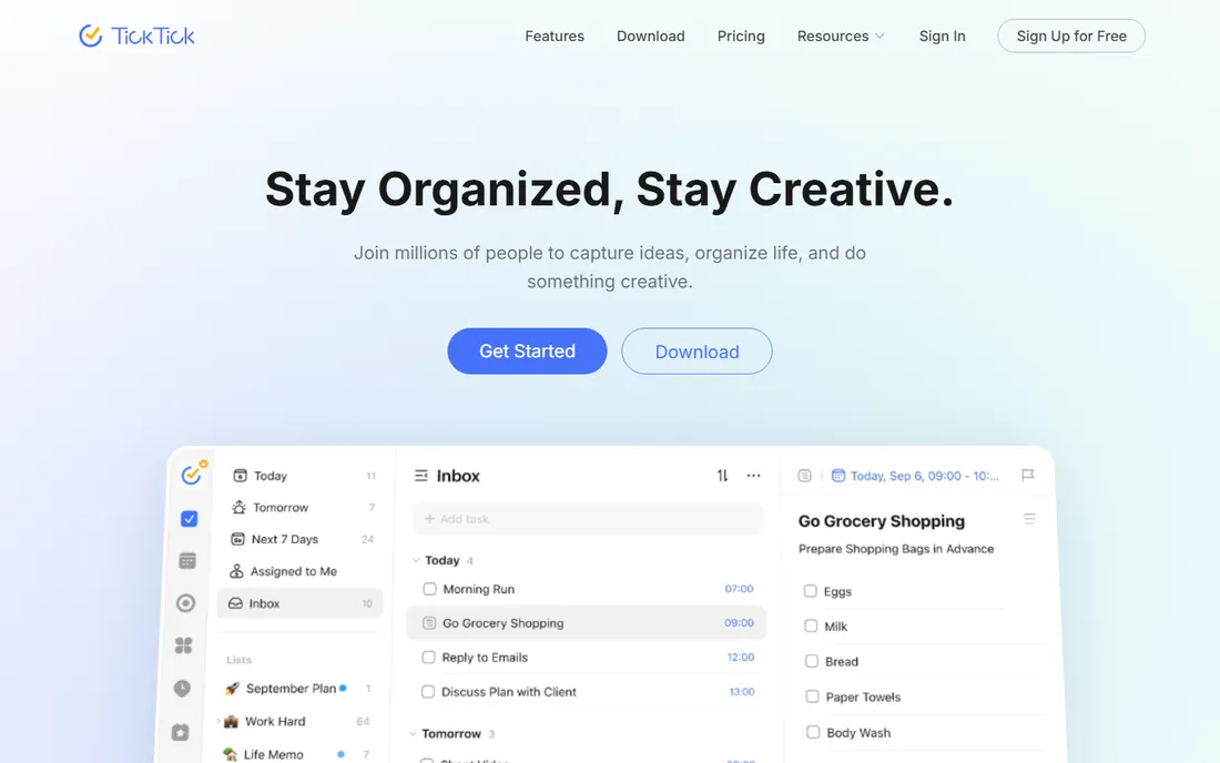 TickTick homepage