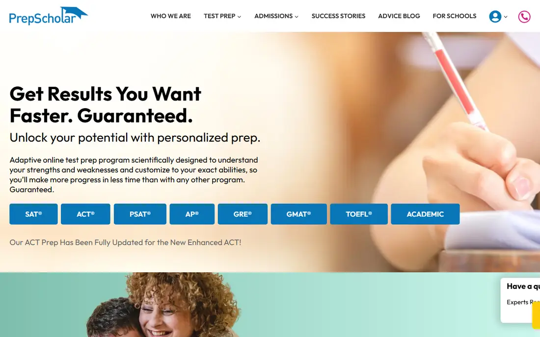 PrepScholar homepage