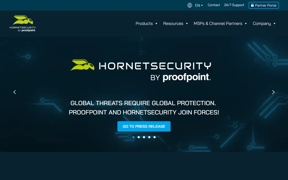 Hornetsecurity homepage