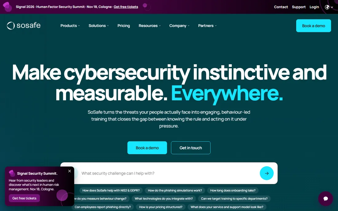 SoSafe homepage
