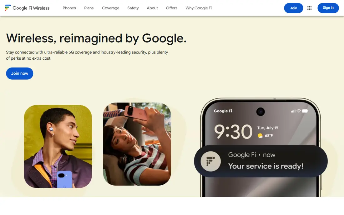Google Fi Wireless homepage