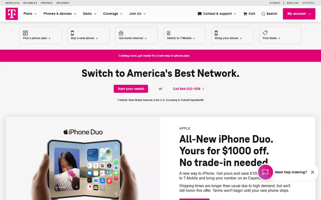T-Mobile homepage
