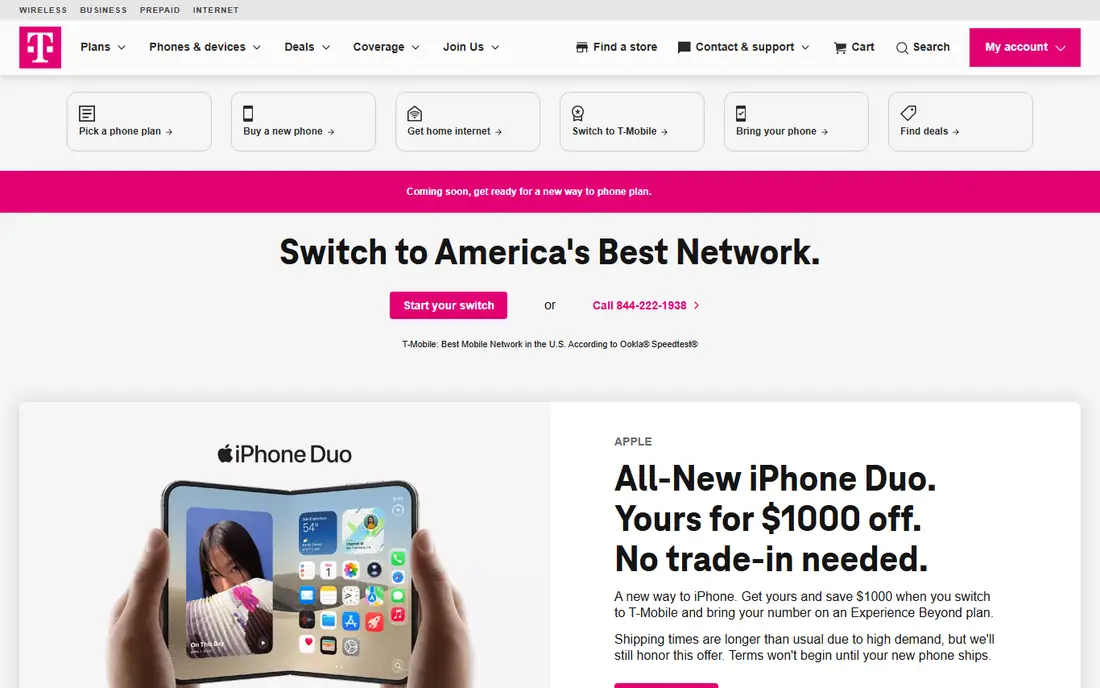 T-Mobile homepage