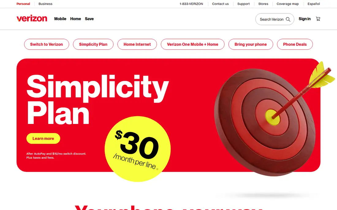 Verizon homepage