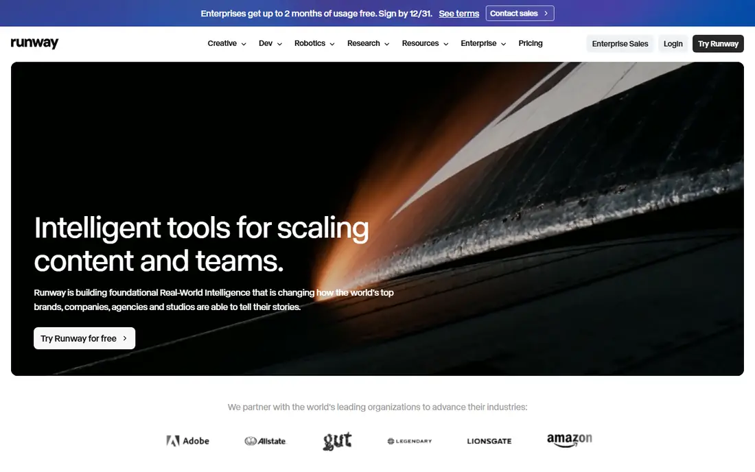 Runway homepage