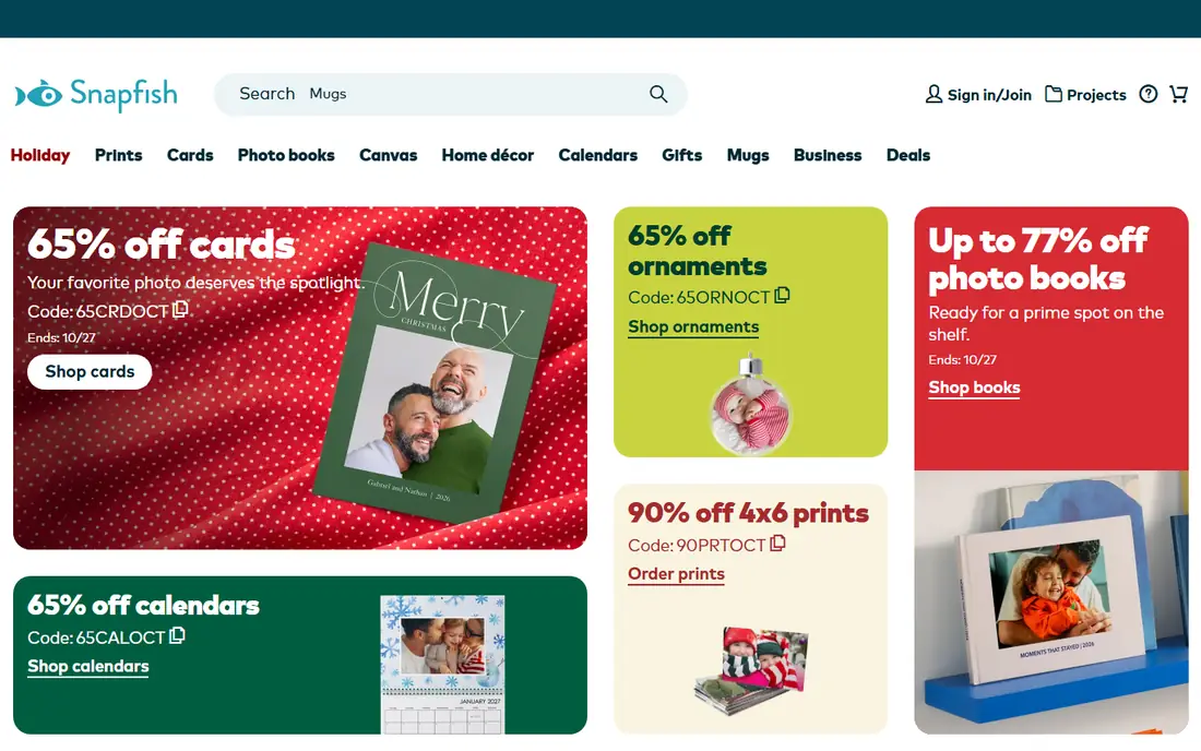 Snapfish homepage