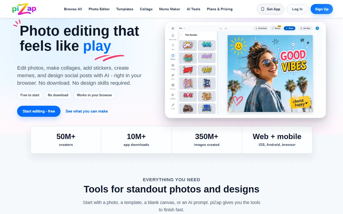 piZap homepage