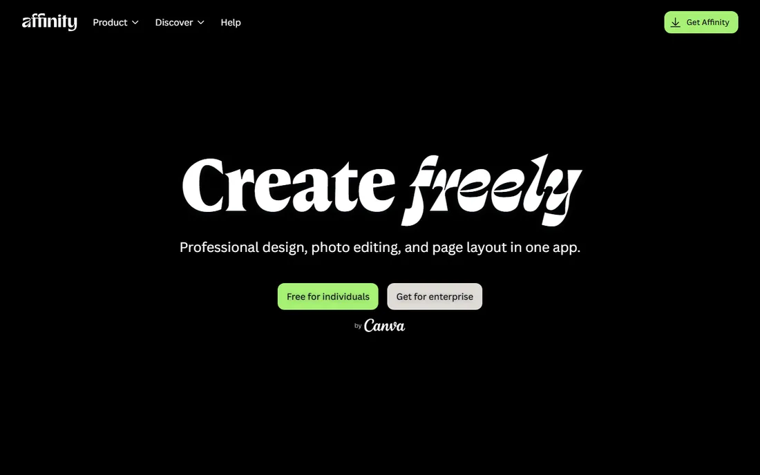 Affinity by Canva homepage