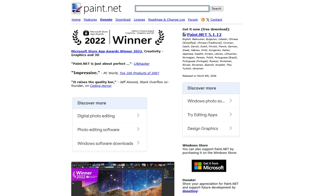 Paint.NET homepage