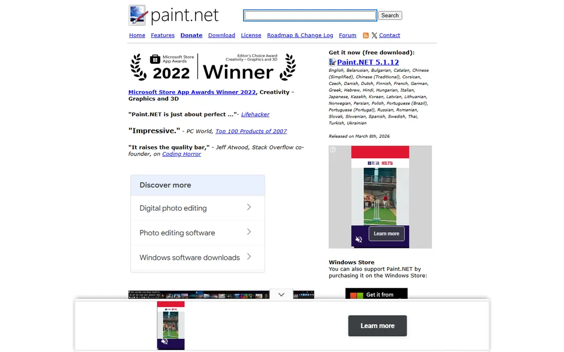 Paint.NET homepage