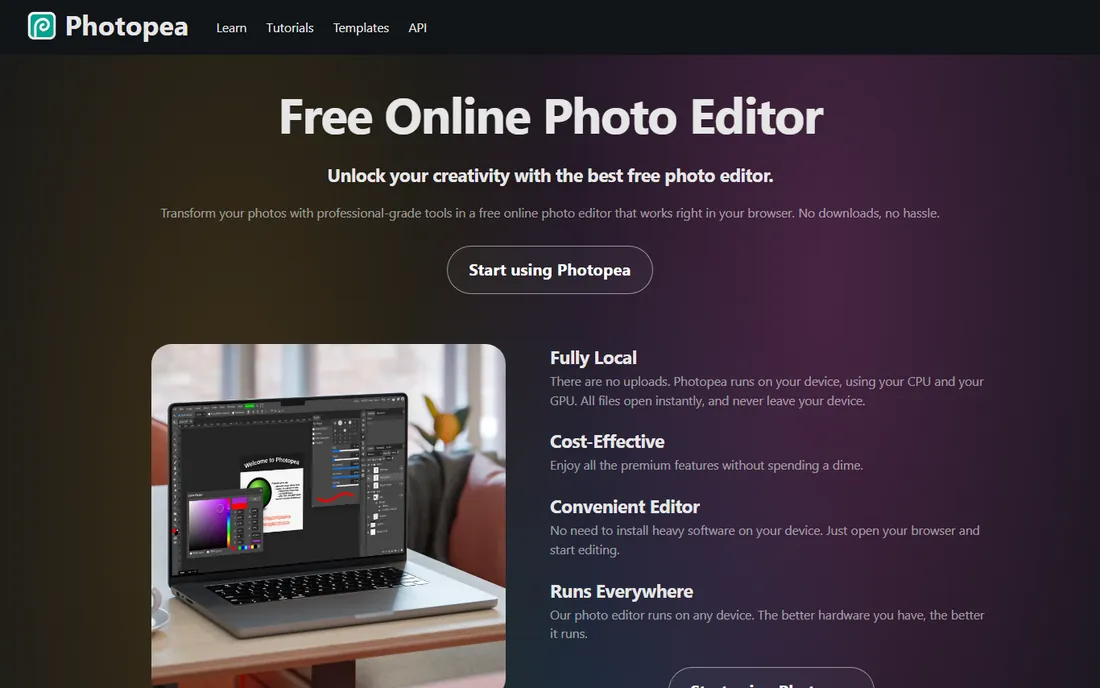 Photopea homepage