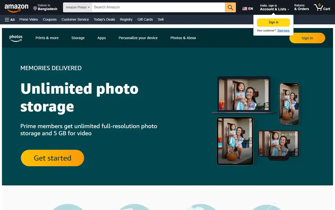 Amazon Photos homepage