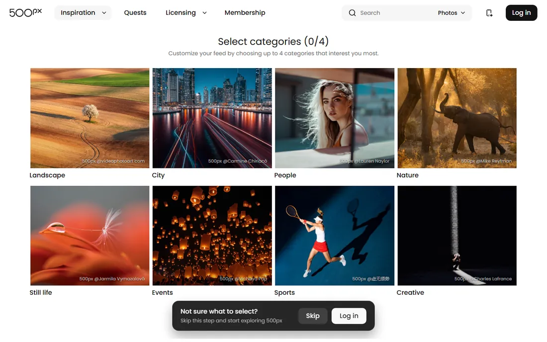 500px homepage