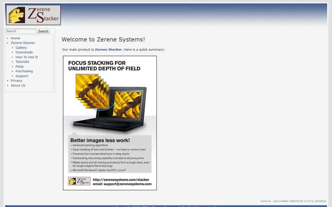 Zerene Stacker homepage