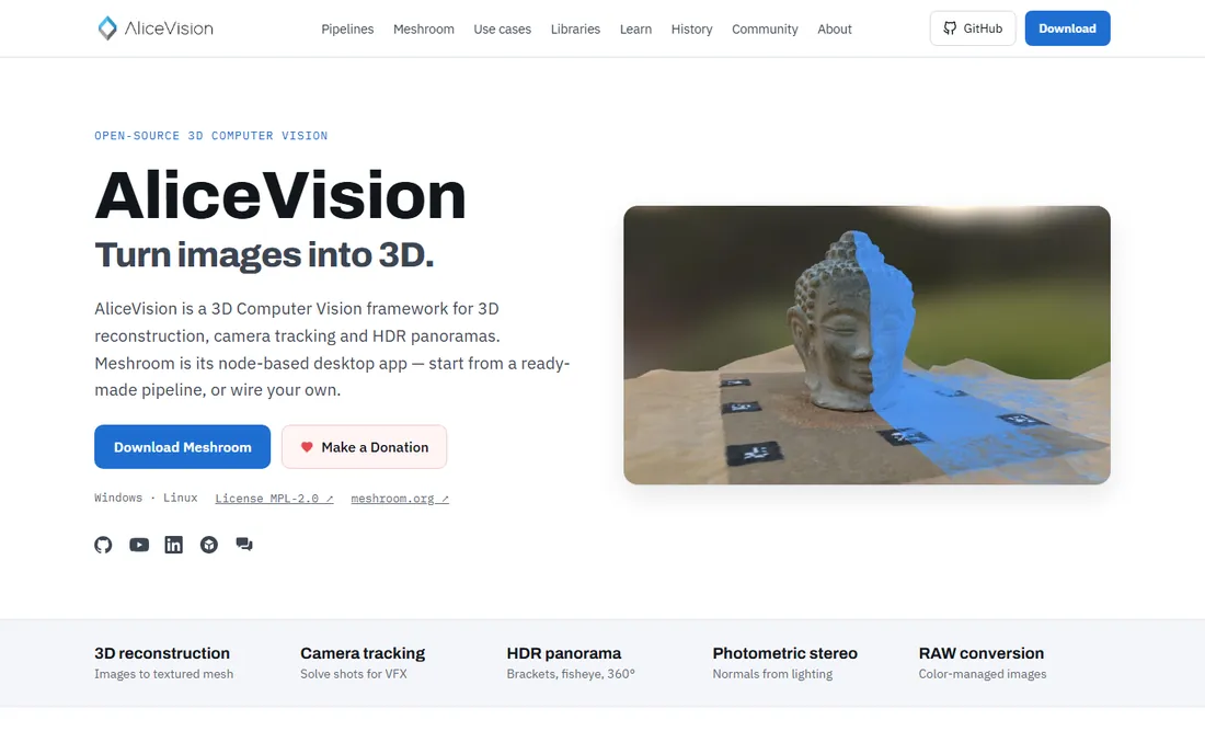 Meshroom homepage