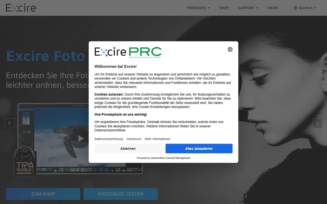 Excire Foto homepage