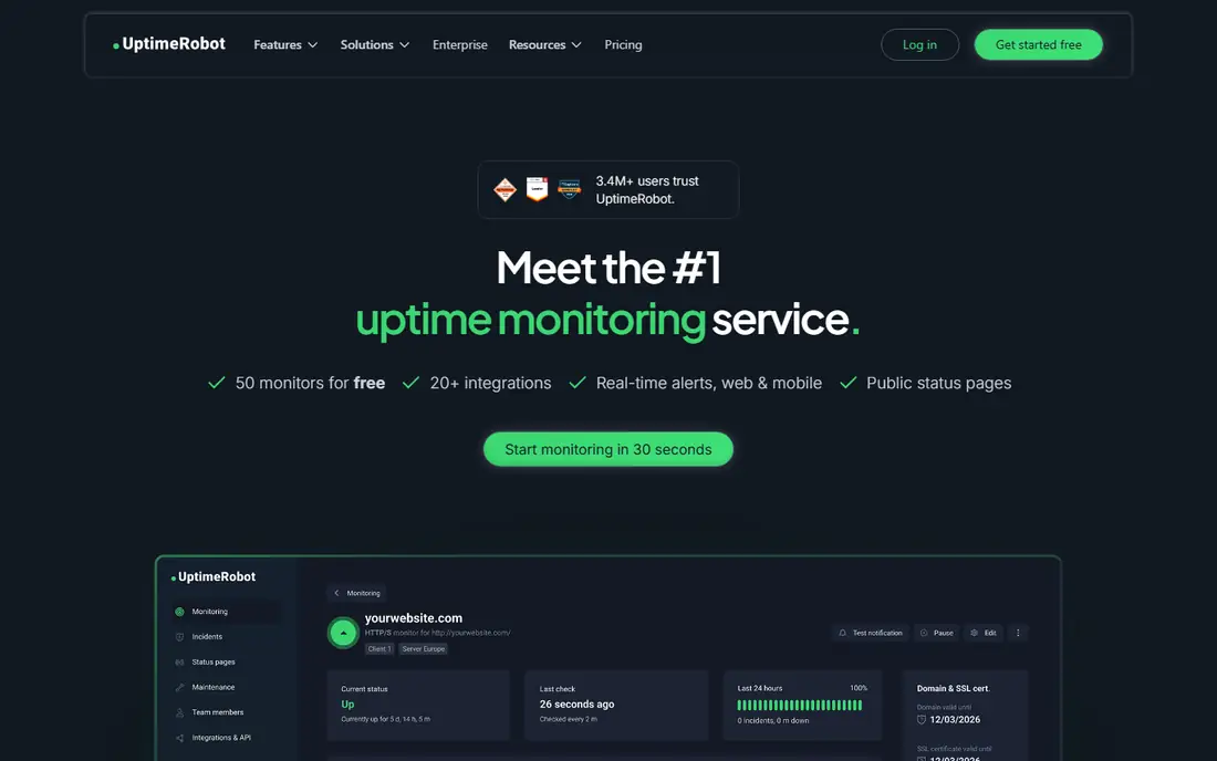 UptimeRobot homepage