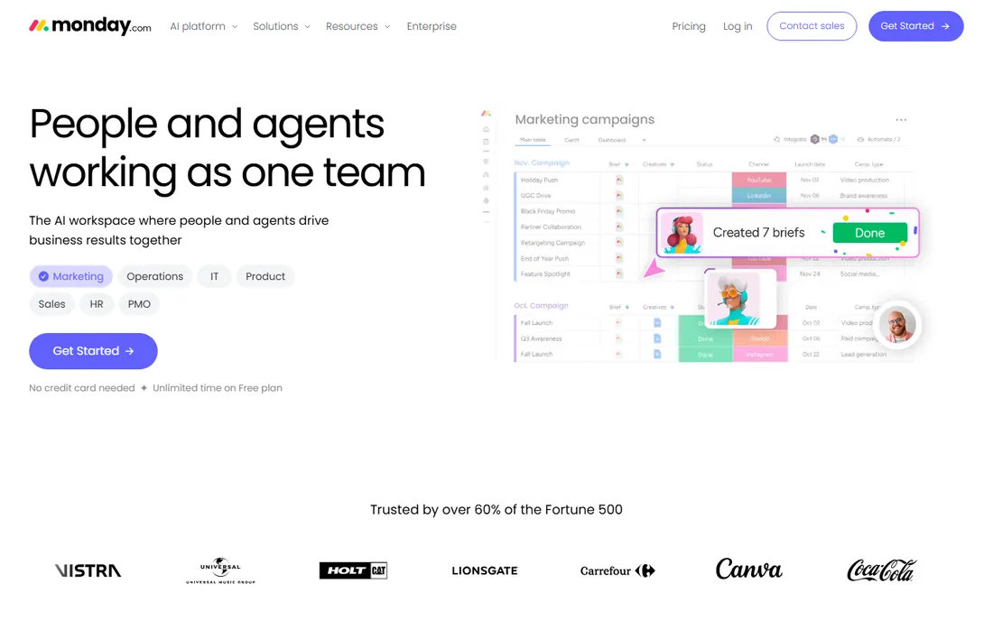 Monday Sales CRM homepage
