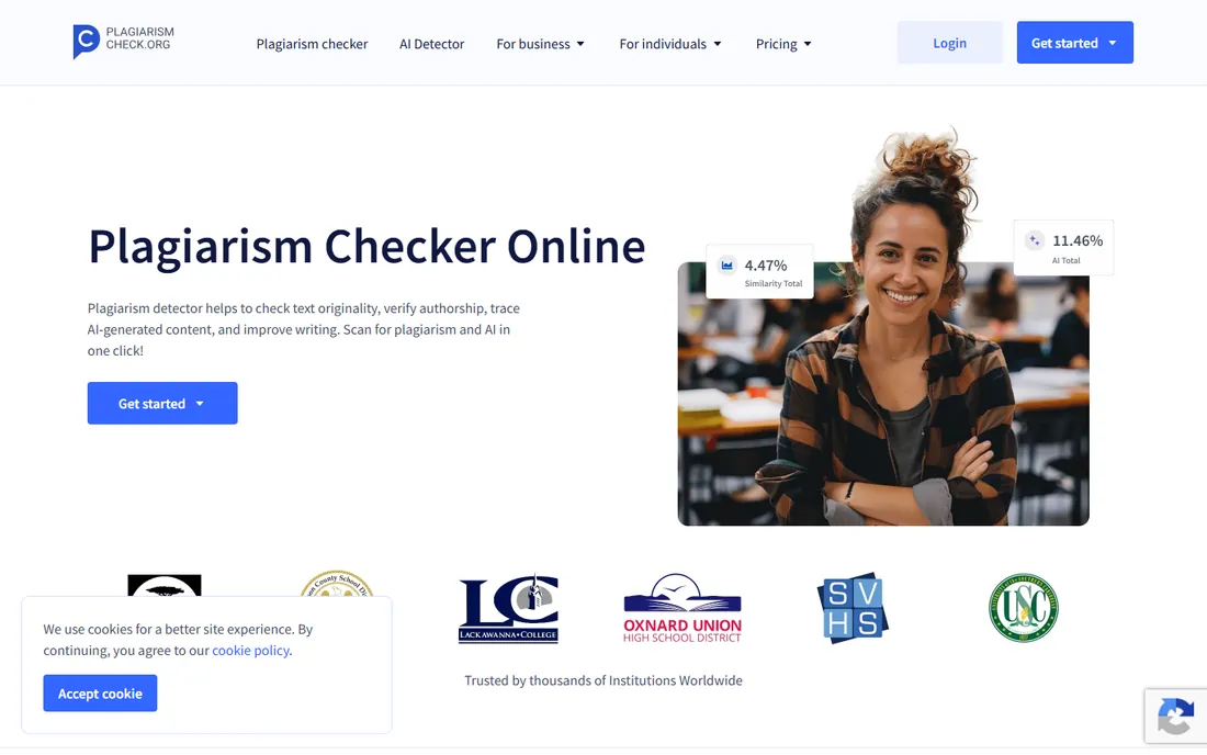 PlagiarismCheck.org homepage