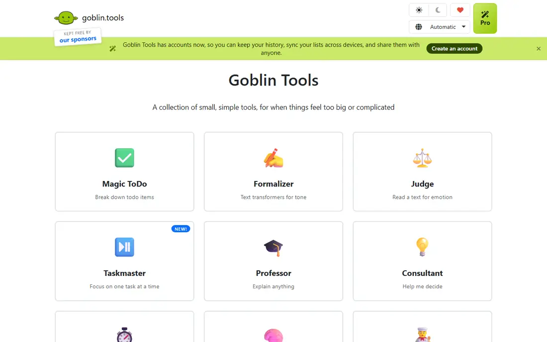 Goblin Tools homepage