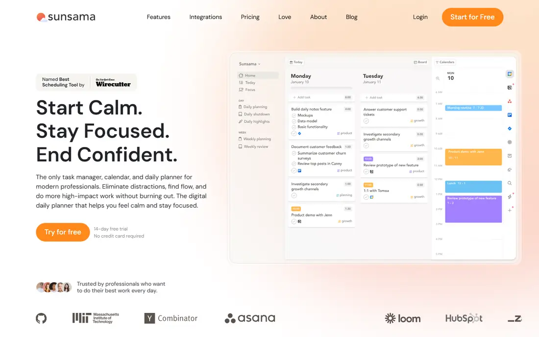 Sunsama homepage