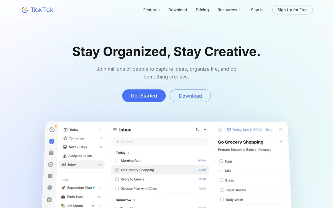 TickTick homepage