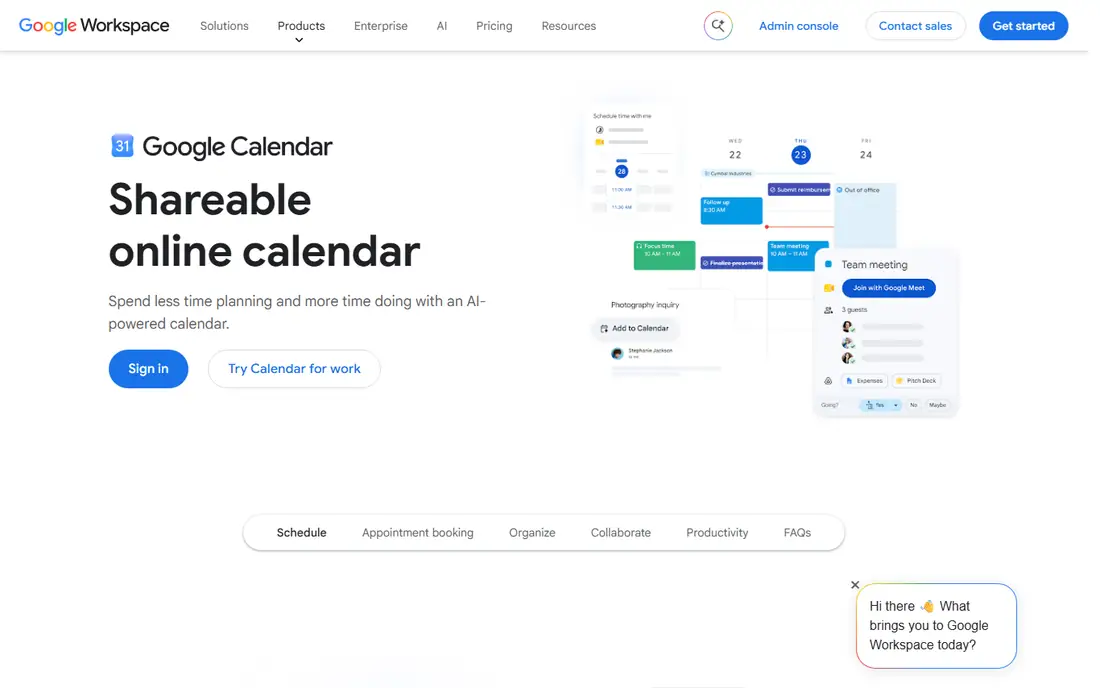 Google Calendar homepage