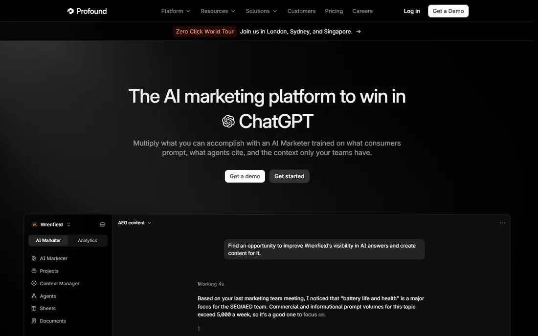 Profound homepage