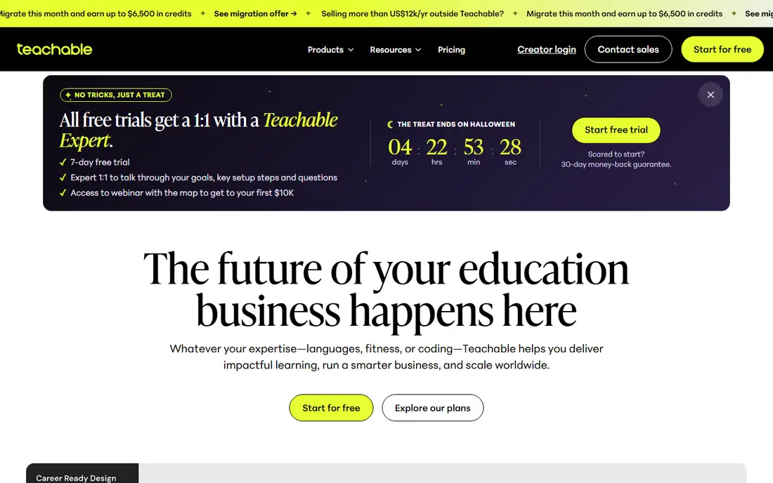 Teachable homepage