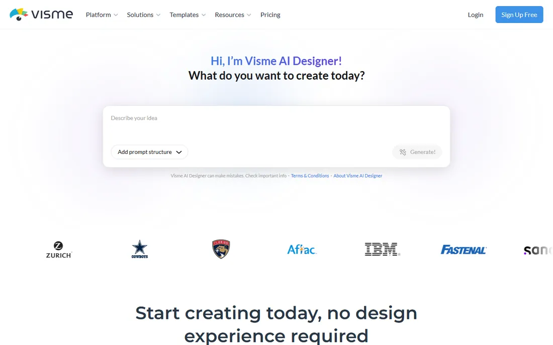 Visme homepage