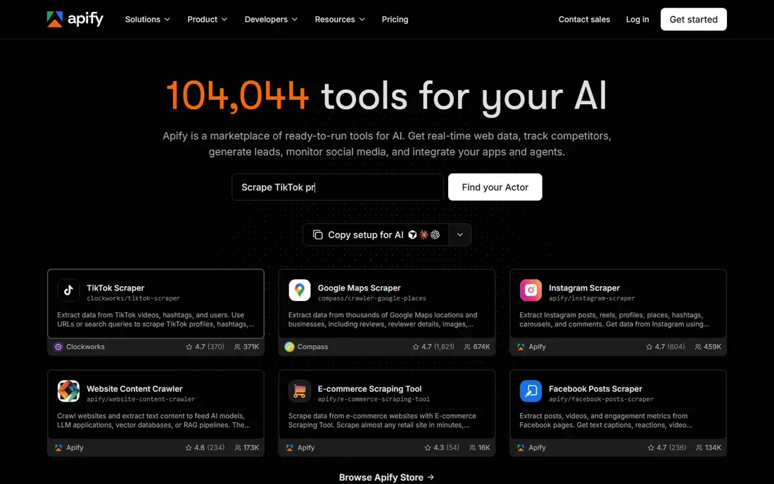 Apify homepage