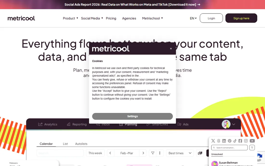 Metricool homepage