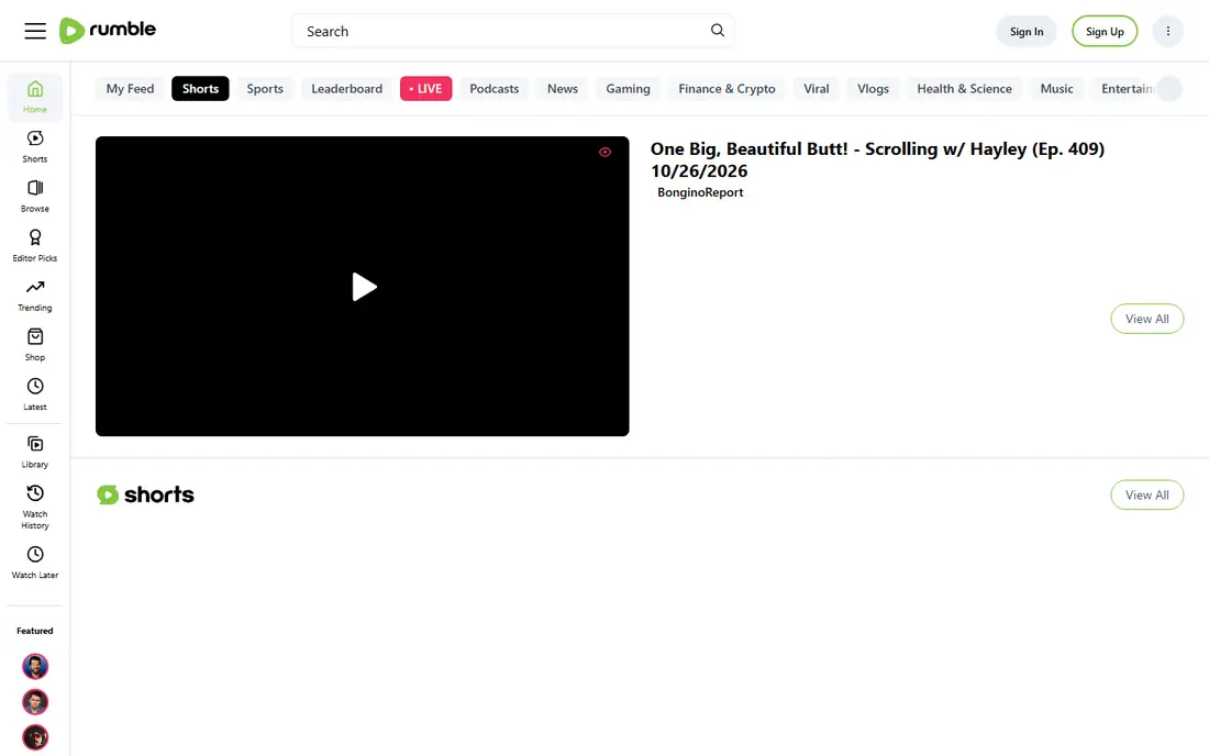 Rumble homepage