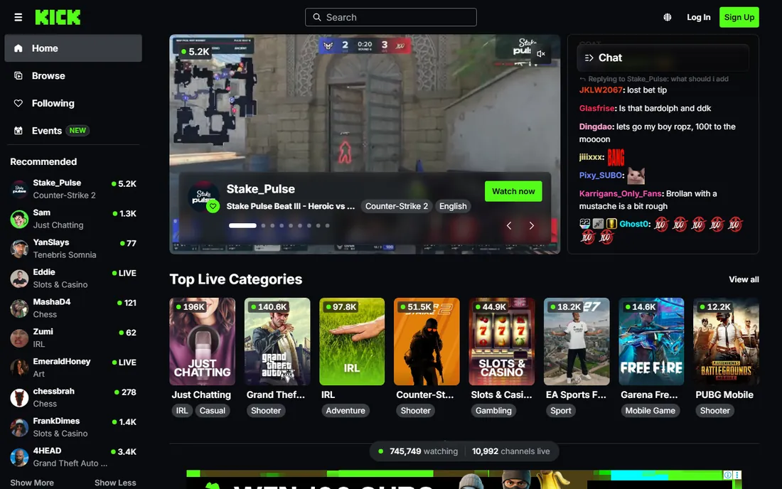 Kick homepage