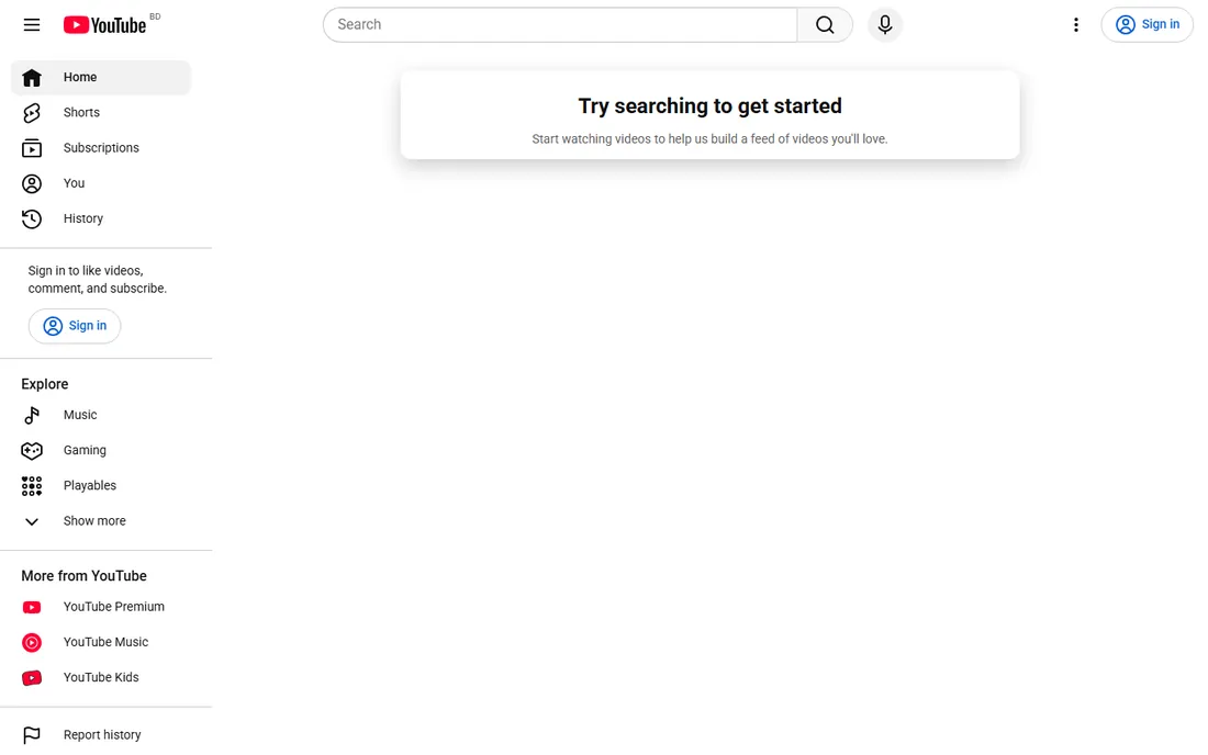 YouTube Live homepage