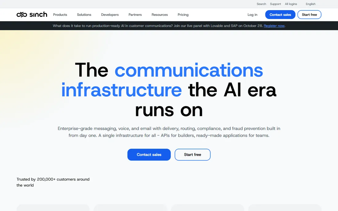 Sinch homepage