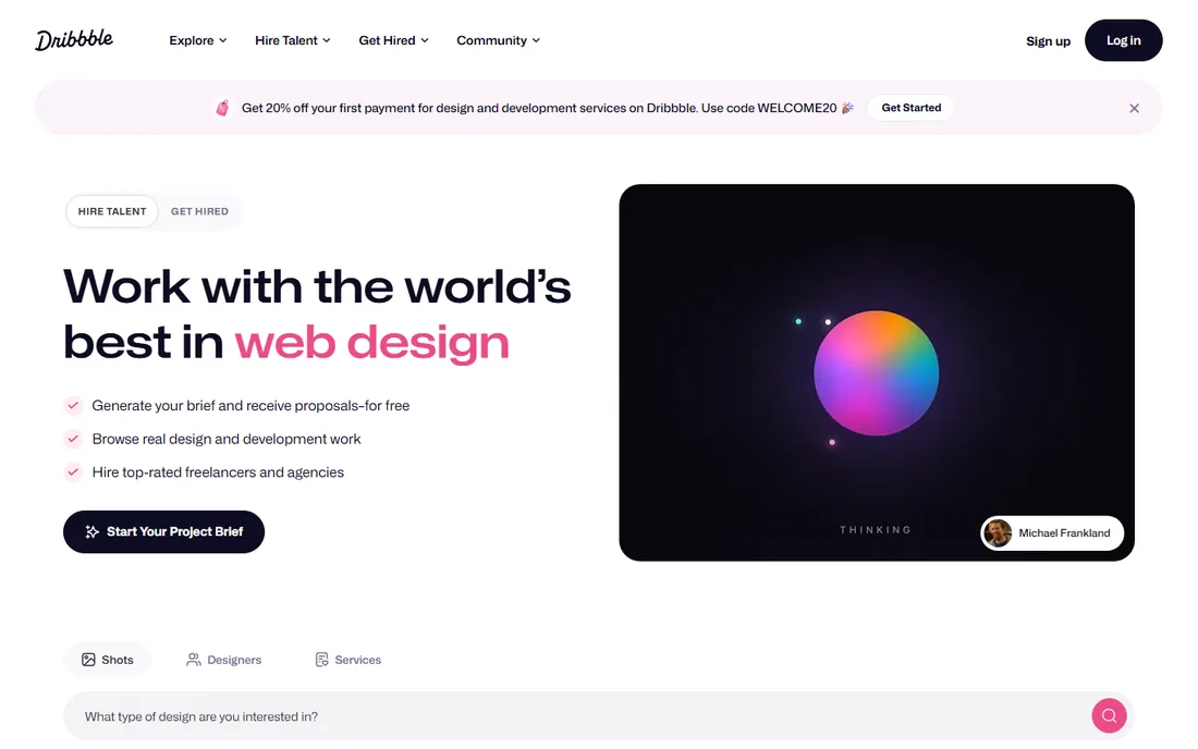 Dribbble homepage