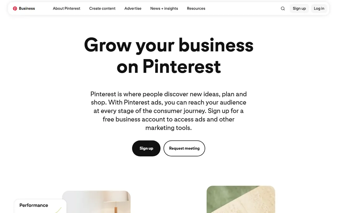 Pinterest Ads homepage