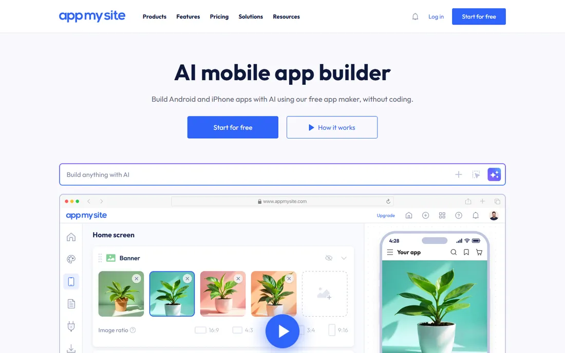 AppMySite homepage
