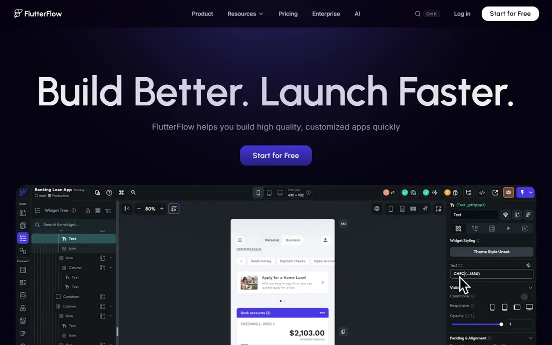 FlutterFlow homepage