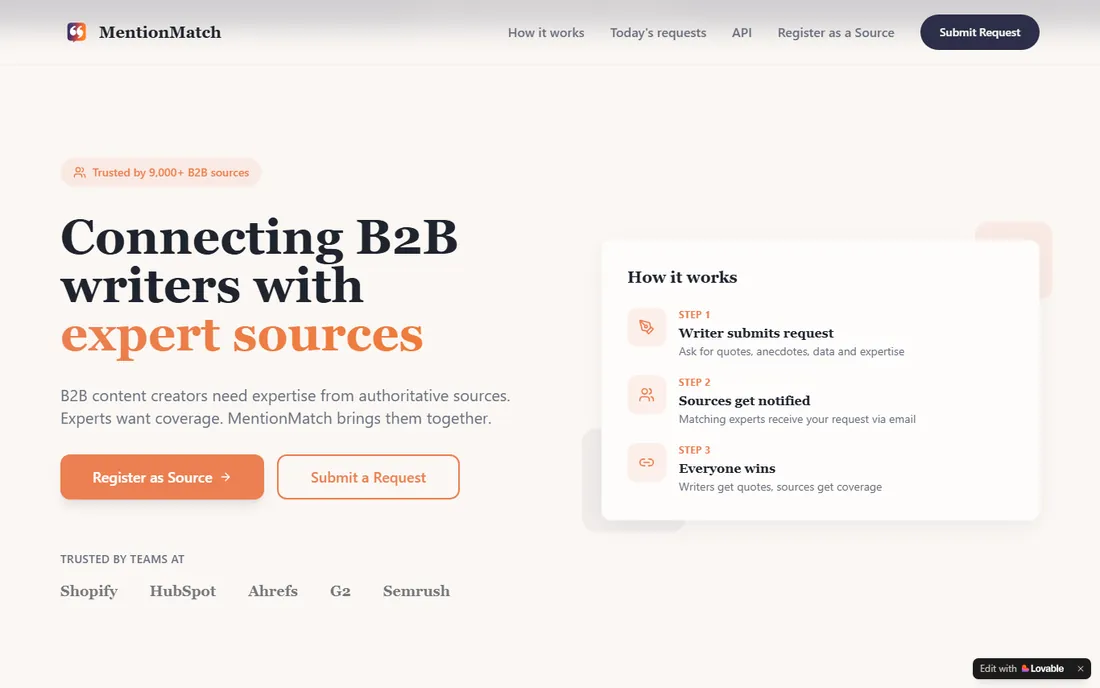 MentionMatch homepage