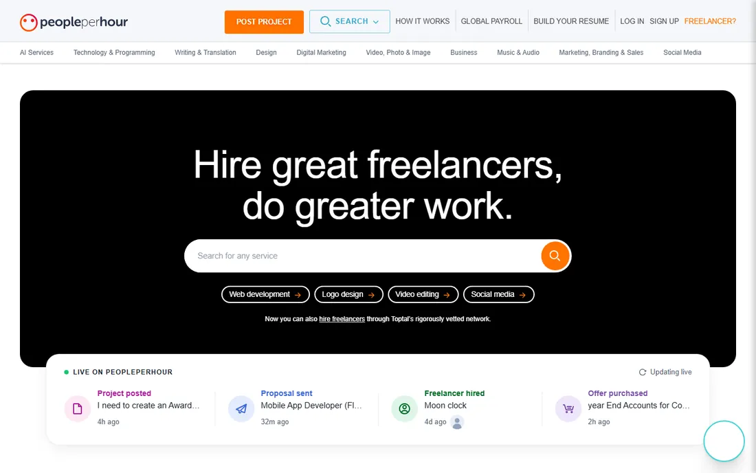 PeoplePerHour homepage