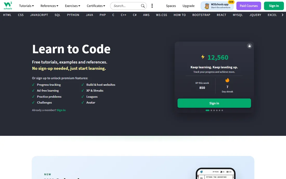 W3Schools homepage