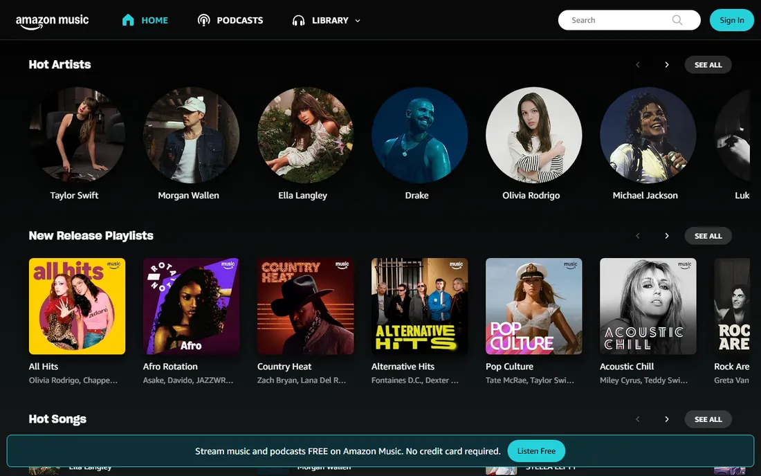 Amazon Music homepage