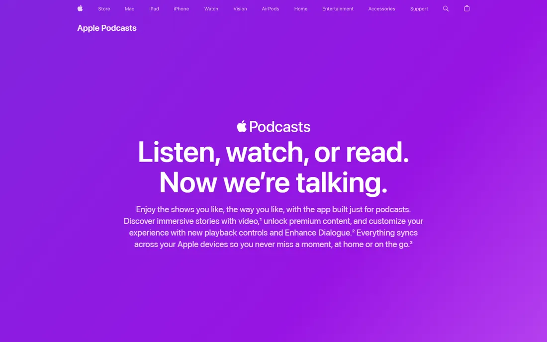 Apple Podcasts homepage