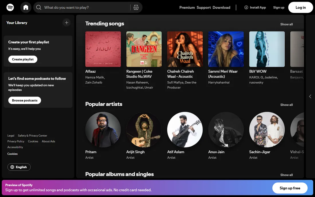 Spotify homepage