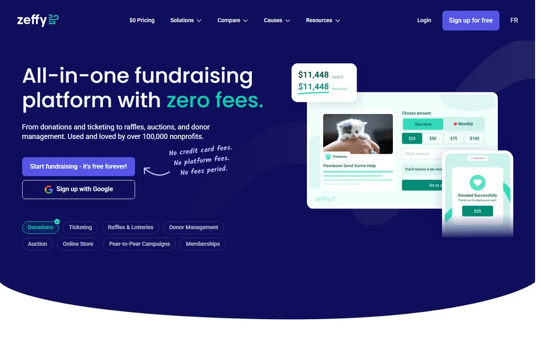 Zeffy homepage