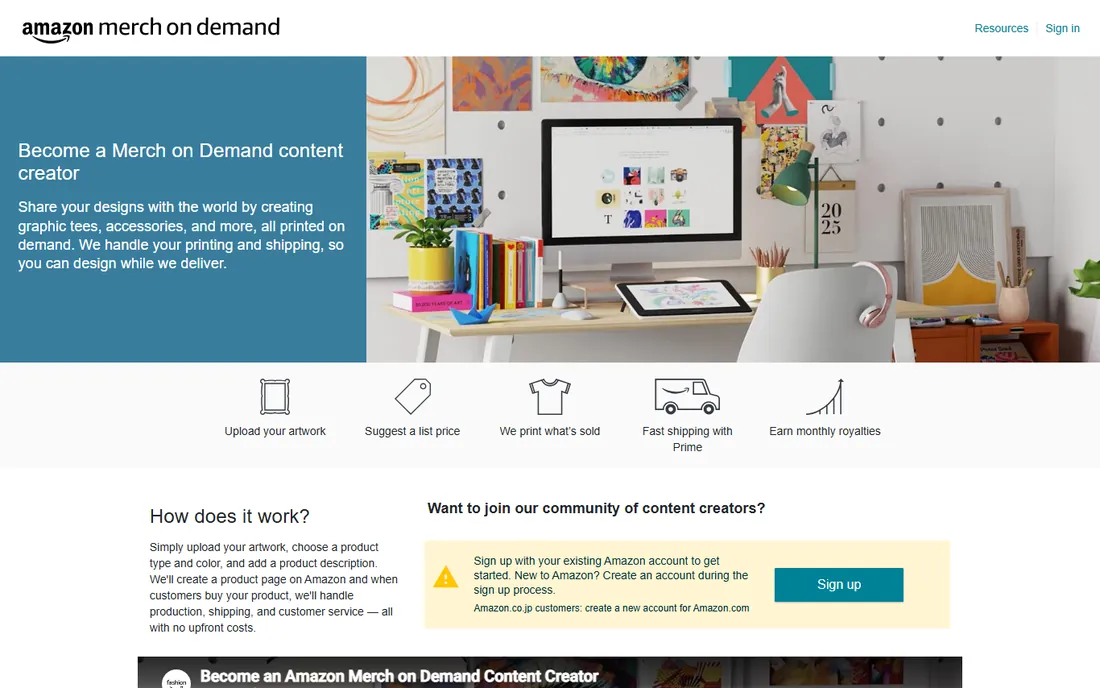 Merch by Amazon homepage