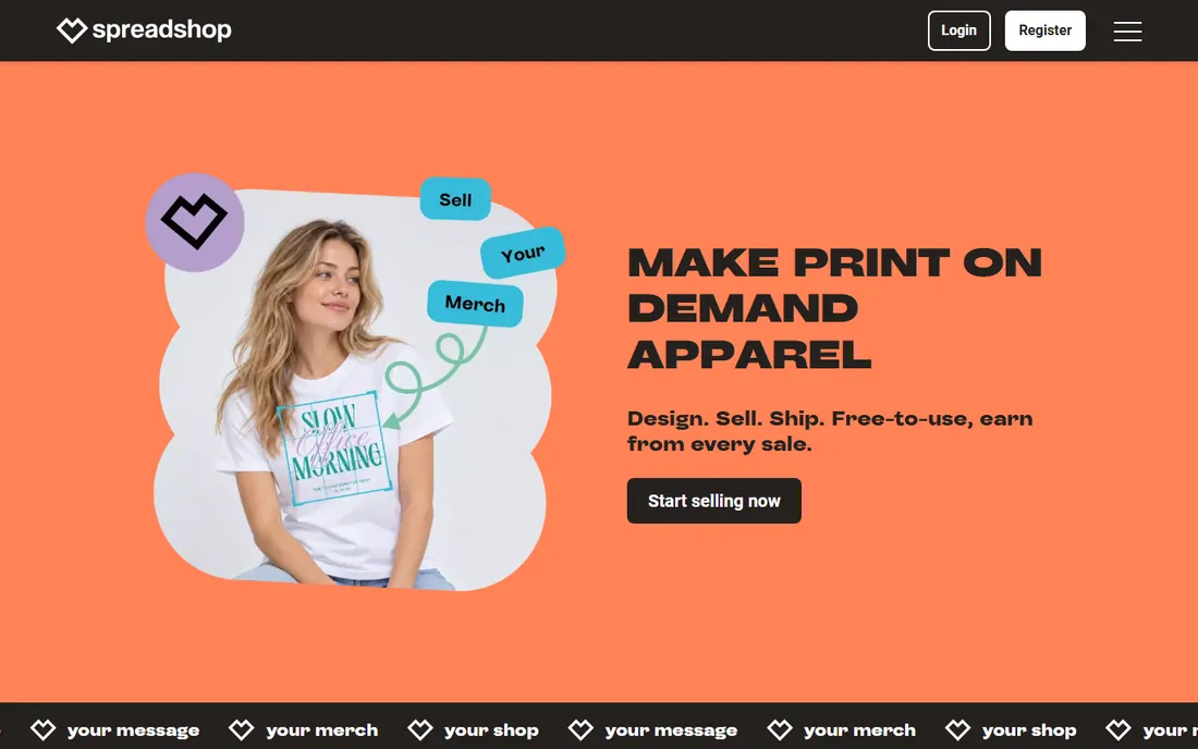 Spreadshop homepage