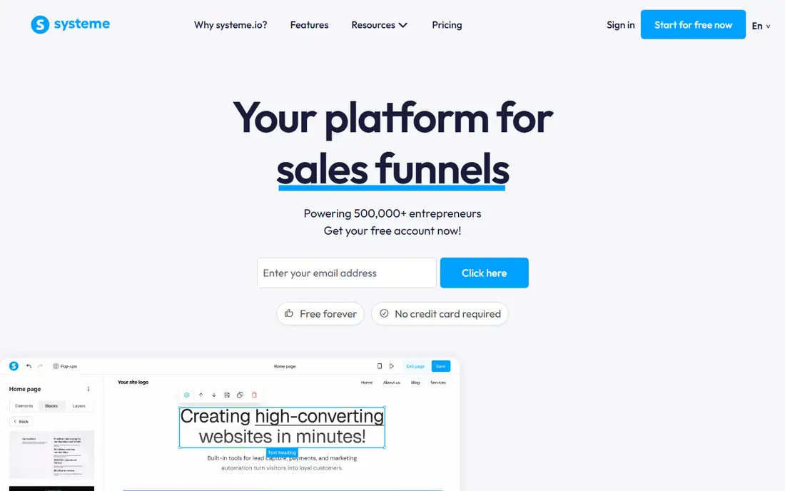 Systeme.io homepage